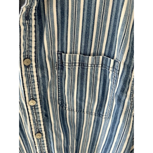 Levi's Striped Boys XL 20 Blue Denim Western Button Up Long Sleeve Pockets - Picture 7 of 11